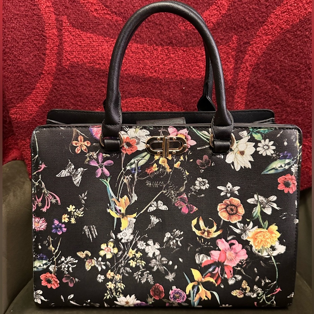 Dasein Black Floral Handbag